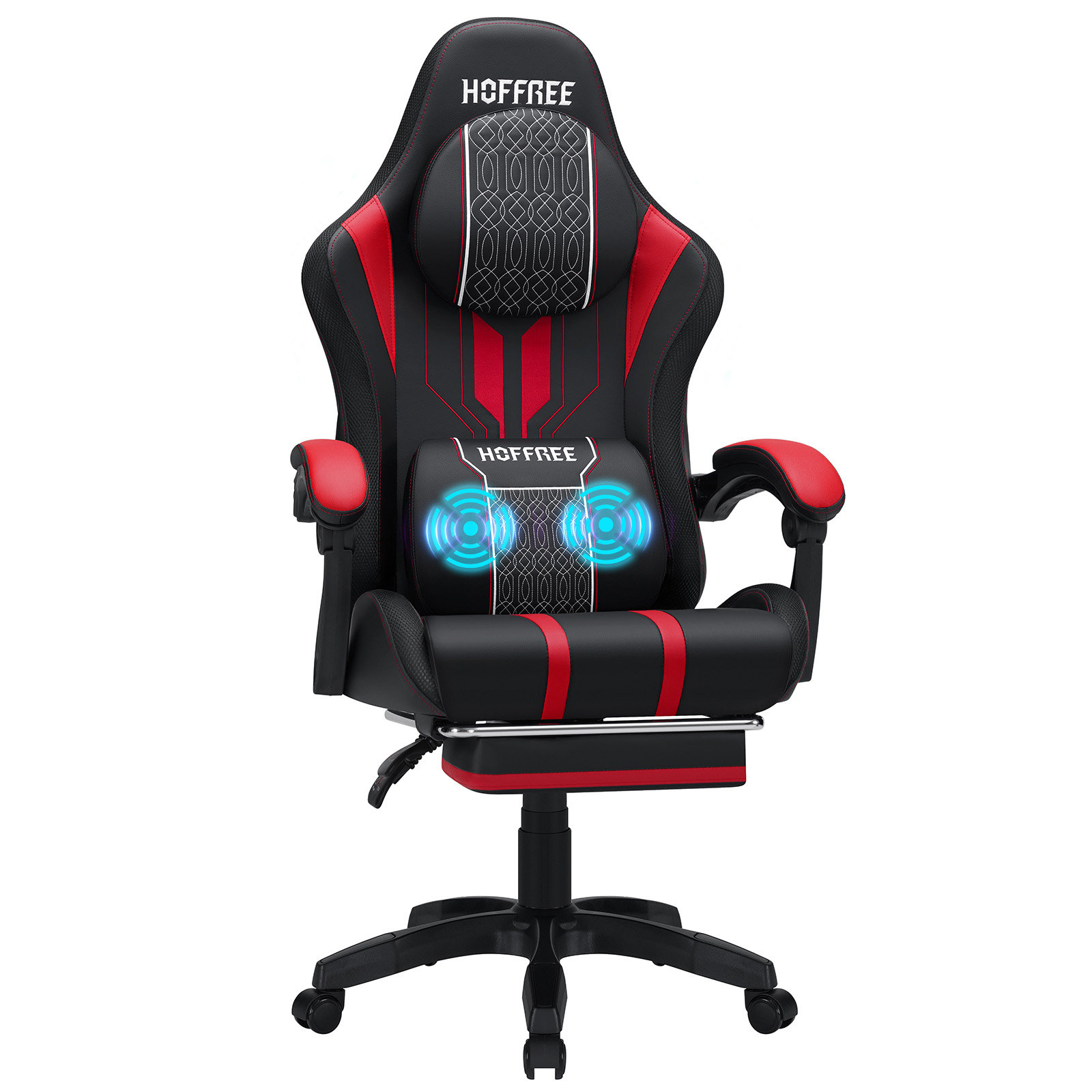 Hoffree Big and Tall Gamer Chair Ergonomic Gaming Chair with Extra Wide Massage Lumbar Pillow Hoffree Upholstery Color Purple Black